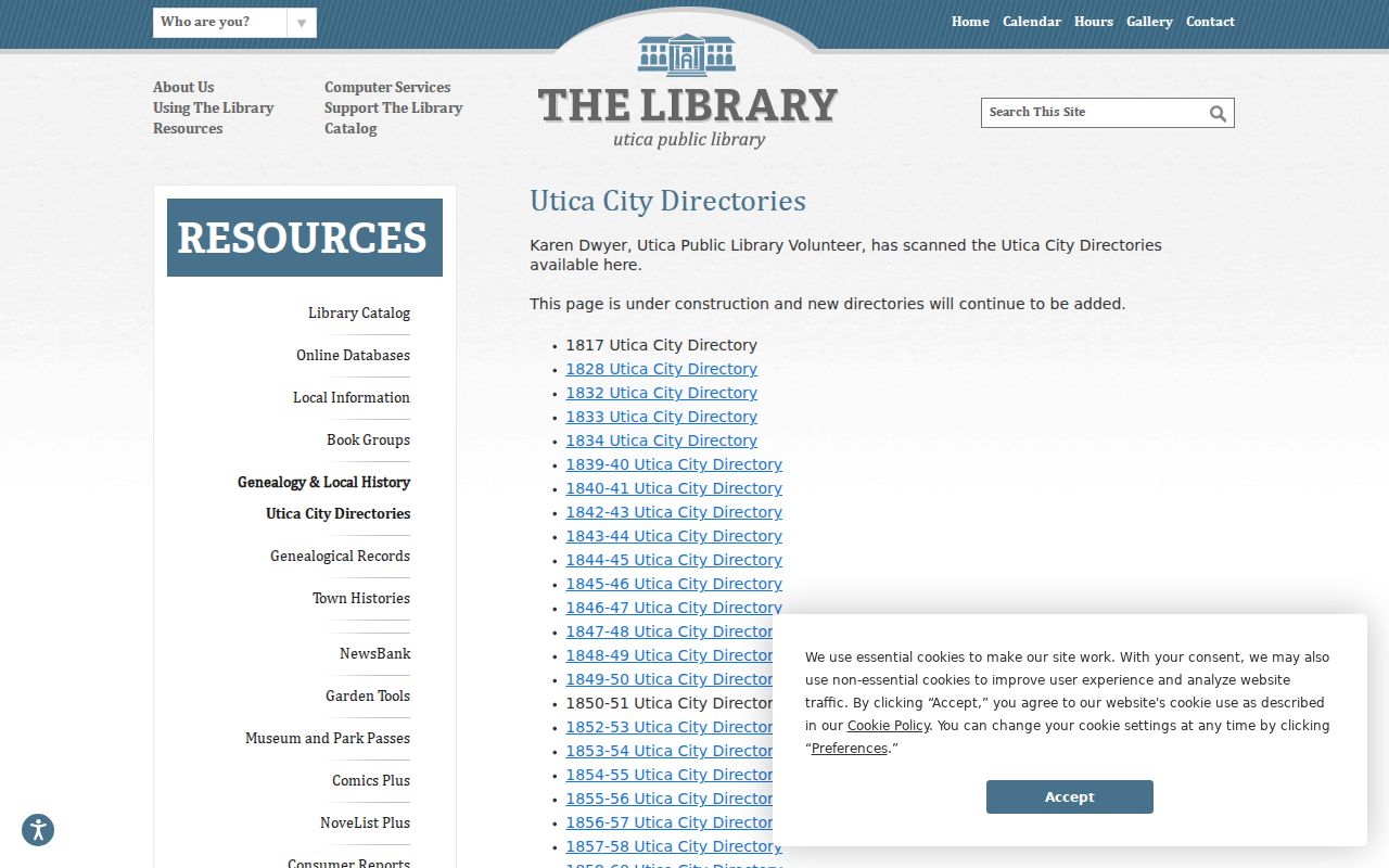 Utica city directory collection at Utica Public Library
