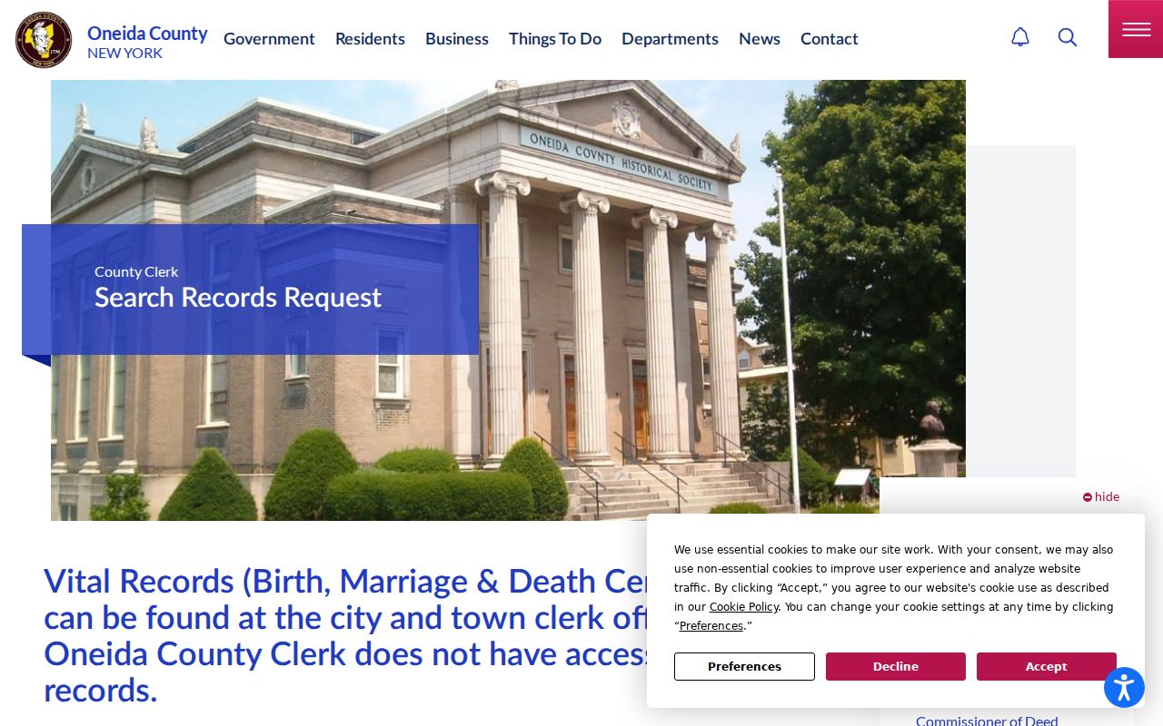 Utica residents directory access to the Oneida County Clerk search guide