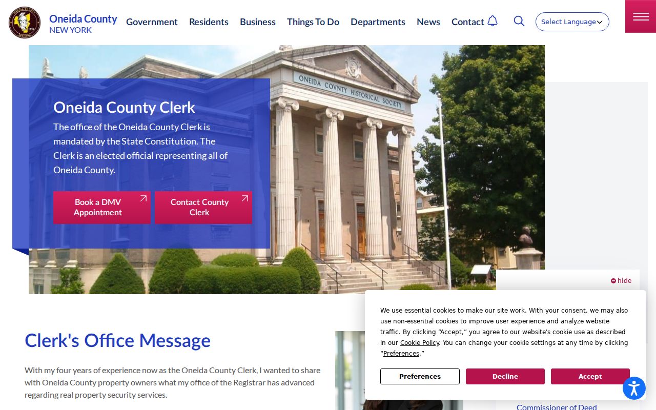 Utica residents directory view of the Oneida County Clerk records office