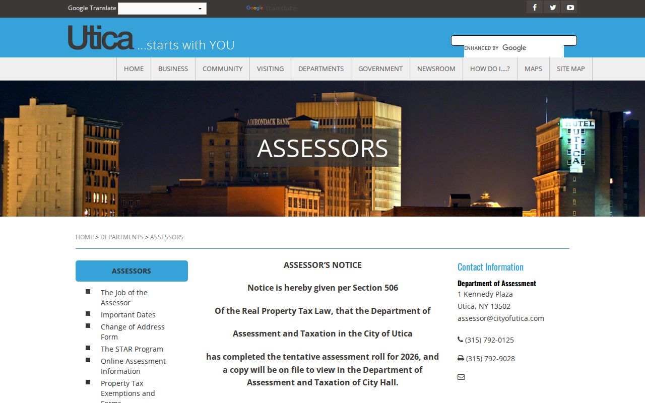 Utica residents directory property records at the City Assessor