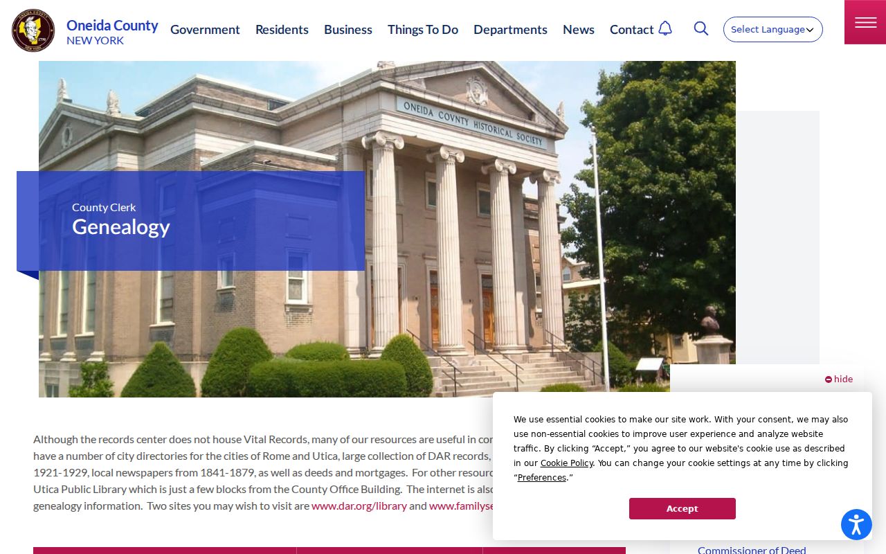 Utica previous residents Oneida County Clerk genealogy resources