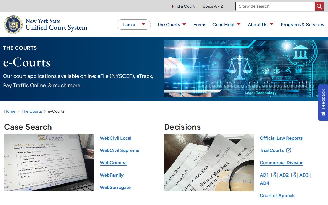 Utica resident lookup through New York eCourts case status