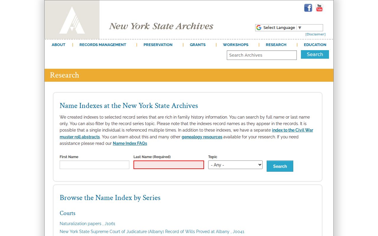 Utica resident lookup New York State Archives name index search
