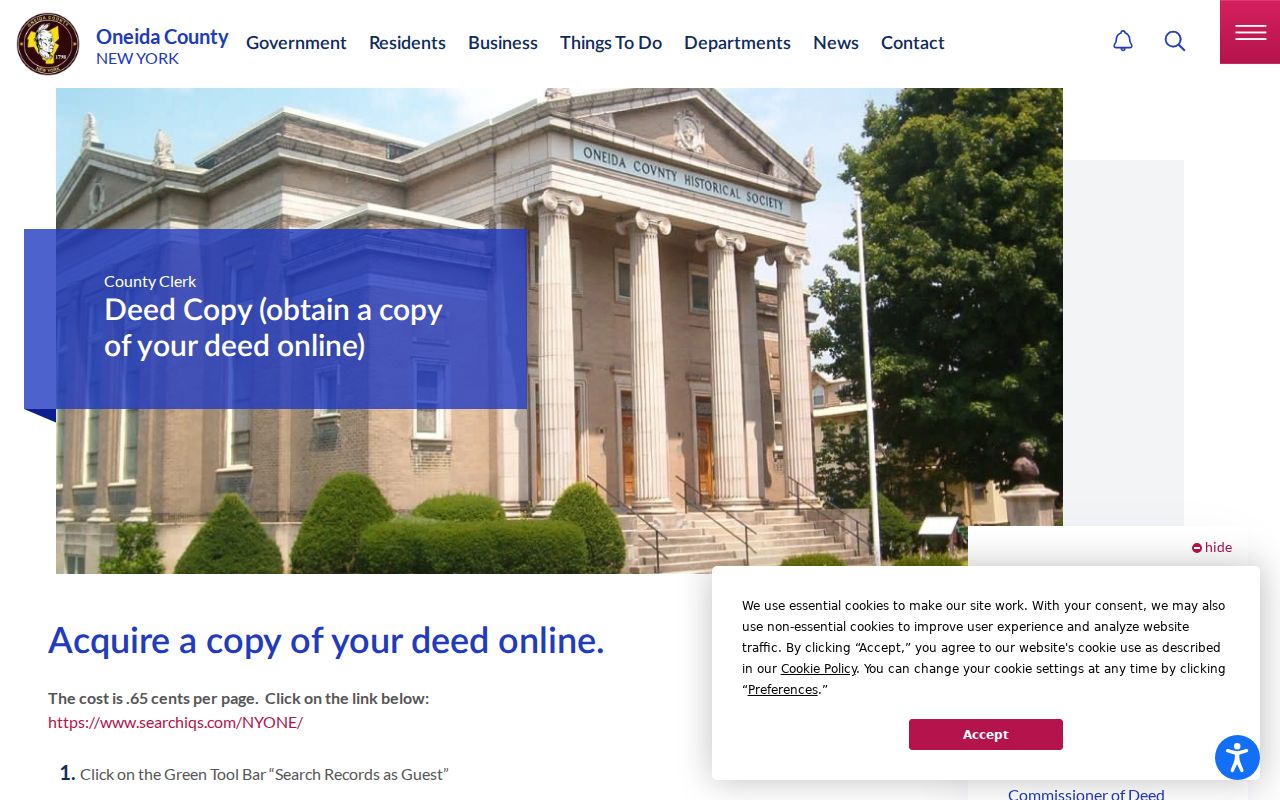 Utica street directory Oneida County deed search instructions