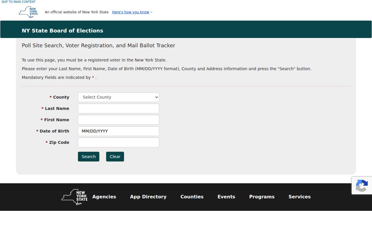 Utica ZIP code directory image of New York Voter Lookup fields